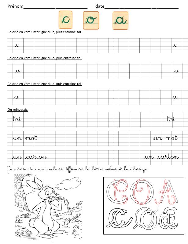 Fiches d’entraînement d’écriture cursive