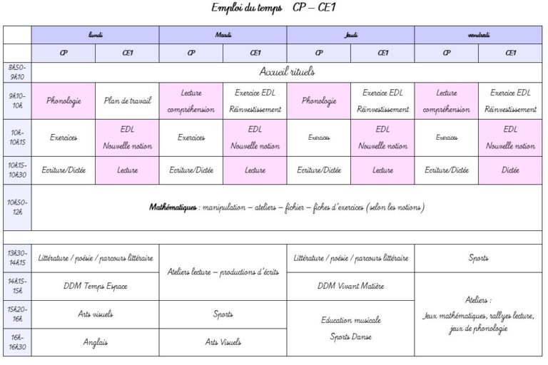 Emploi du temps CP et CP-CE1